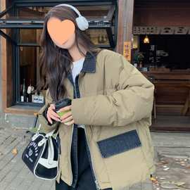 假两件牛仔拼接羽绒服女短款2025新款小个子超好看白鸭绒冬季外套