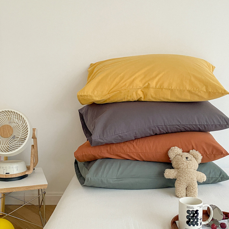 全棉色织水洗棉枕芯套单件家用纯色60支纯棉枕头套48x74cm一对