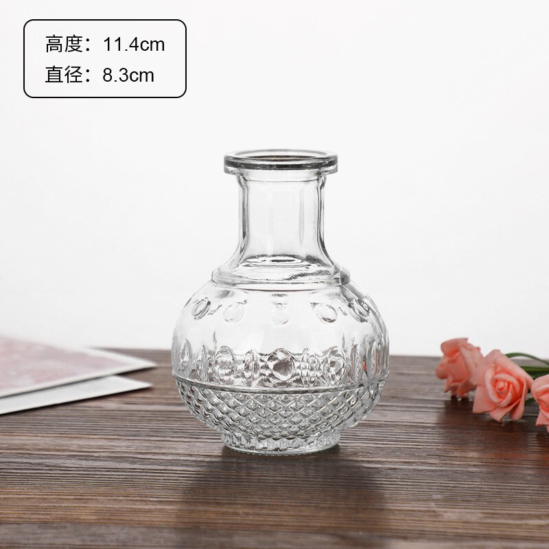外国貿易卸売ライト高級ハイエンド小さな花瓶セットレトロレリーフフラワーアレンジメント装飾品透明ガラス花瓶|undefined