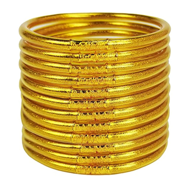 Amazon's Best Selling Pvc Silicone Tube Gold Powder Bracelet Jelly Bangles Bracelet Cross-Border Set of 12