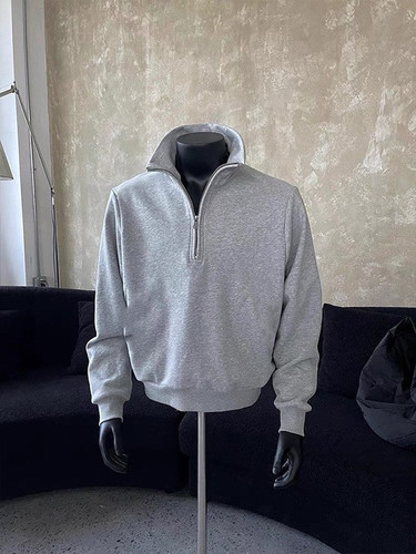 Men's American Semi-Zip Stand-Up Hoodie Sweatshirt for Spring and Autumn, Trendy Brand Heavyweight Loose Casual Versatile Unique Design Outerwear