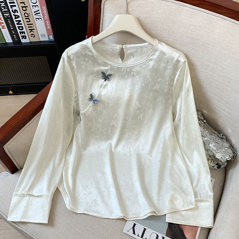 女士真丝桑蚕丝衬衫女春季复古提花刺绣衬衣新中式国风上衣配马甲|undefined
