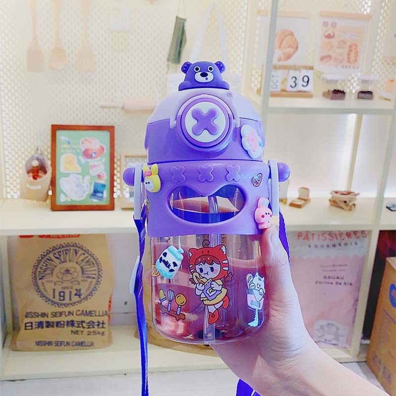 小怪獣かわいい高颜値バウンスカバー水筒小清新シール運動プラスチックカップストロー飲料カップ卸売り|undefined
