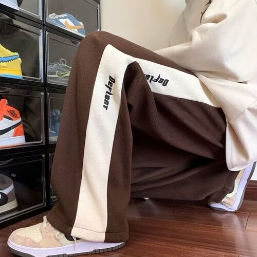 American Retro Brown Corduroy Casual Loose Men's Straight Leg Pants 2024 Autumn Trend Brand Sports Pants