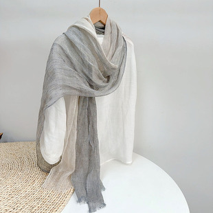 Japanese-style Pure Linen Retro Color-matching Striped Scarf Spring and Autumn Neck Protection Breathable Large Shawl Travel Sunscreen Scarf for Women