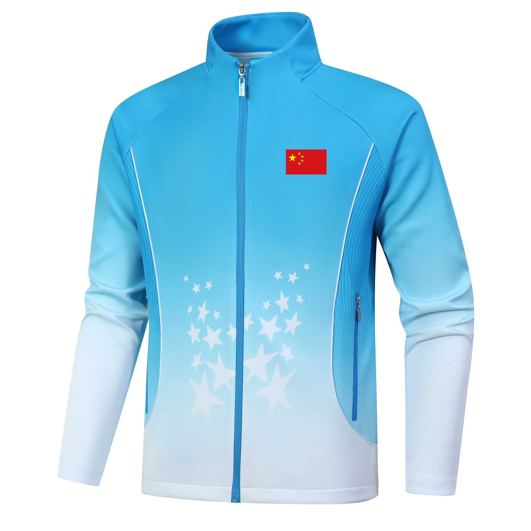 Trendy Chinese-style gradient star sports top, unisex, suitable for school sports day team uniforms, athletic training, and competition attire