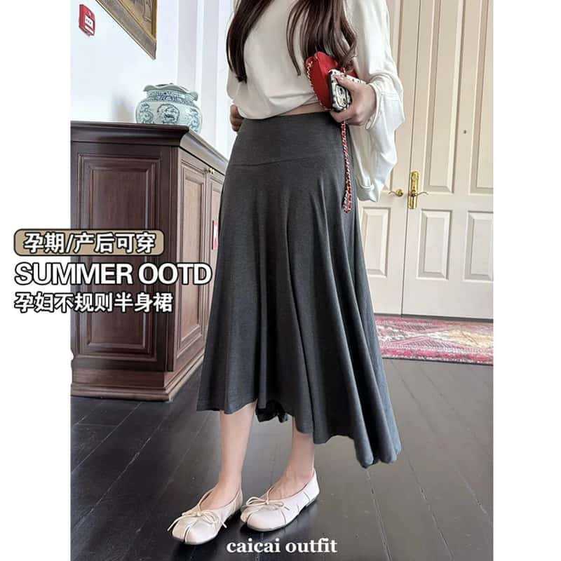 Maternity skirt, new summer style, irregular skirt, high-waisted, lightweight, drapey, versatile, thin A-line umbrella skirt Maternity skirt, new summer style, irregular skirt, high-waisted, lightweight, drapey, versatile, thin A-line umbrella skirt