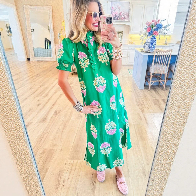 8096 European and American Style Cross-Border Long Dress with Ruffled Edges and Side Slits 8096 European and American Style Cross-Border Long Dress with Ruffled Edges and Side Slits