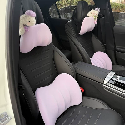 Car Headrest Neck Pillow Memory Foam Car Headrest Cute Rabbit Car Seat Pillow Cushion Car Lumbar Support (Headrest) - main-driver-co-driver-tulip-scarf-rabbit-headrest-and-waist-support-purple-hat-scarf-rabbit-headrest-and-waist-support