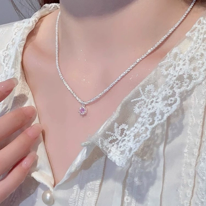 Колье Brand, подвес на цепочке из серебра 925, маленький розовый блестящий шарм для сумки