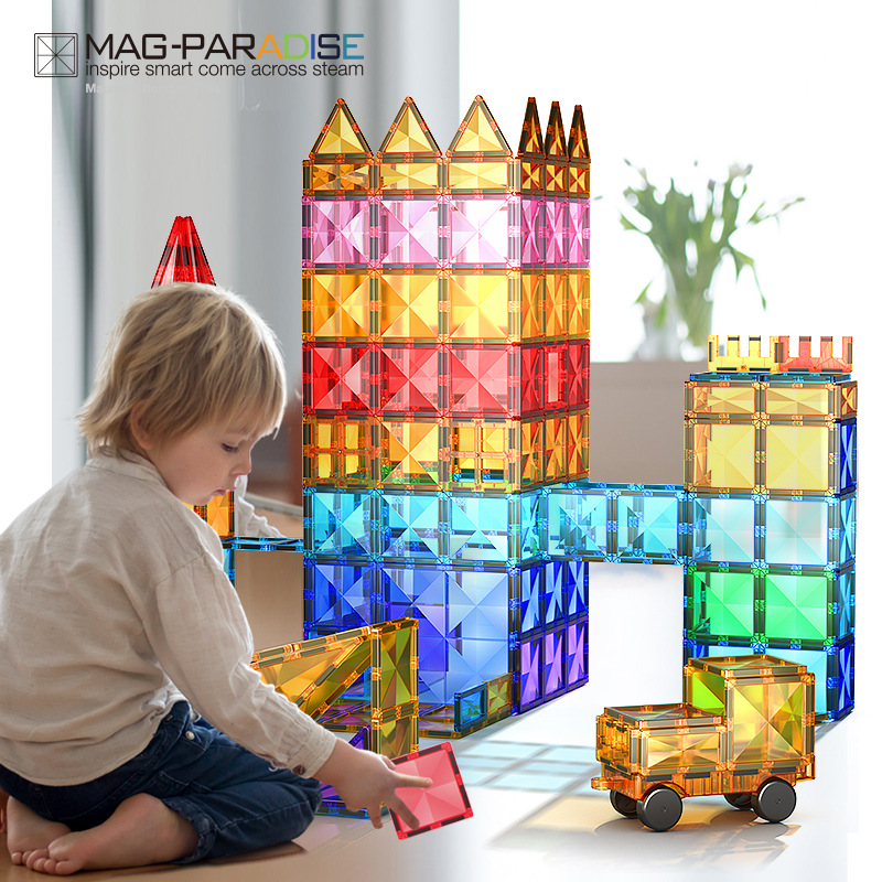Children's Stained Glass Magnetic Pieces Large Diamond Surface Magnetic Toys Educational Magnet Building Blocks Light and Shadow Building DIY Scene Cross-Border