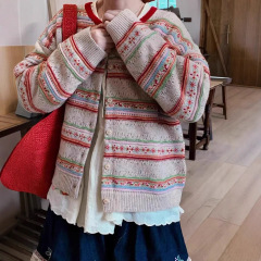 337复古森系条纹撞色毛衣开衫外套宽松甜美百搭