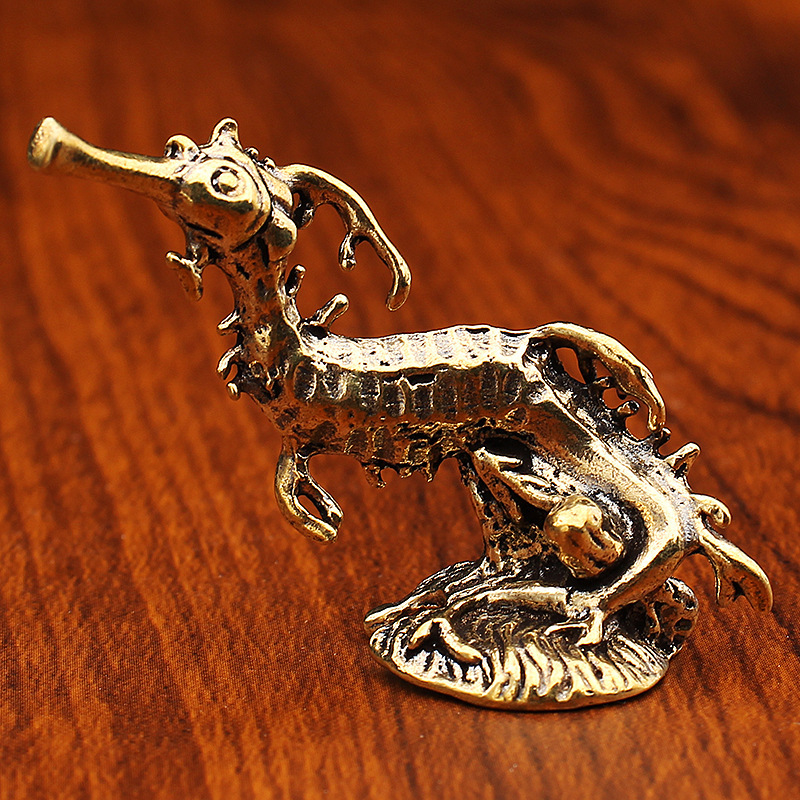 New Arrival Marine Animal Antique Dressed Seahorse Brass Ornaments Tea Pet Desktop Decoration Crafts Collection Souvenirs