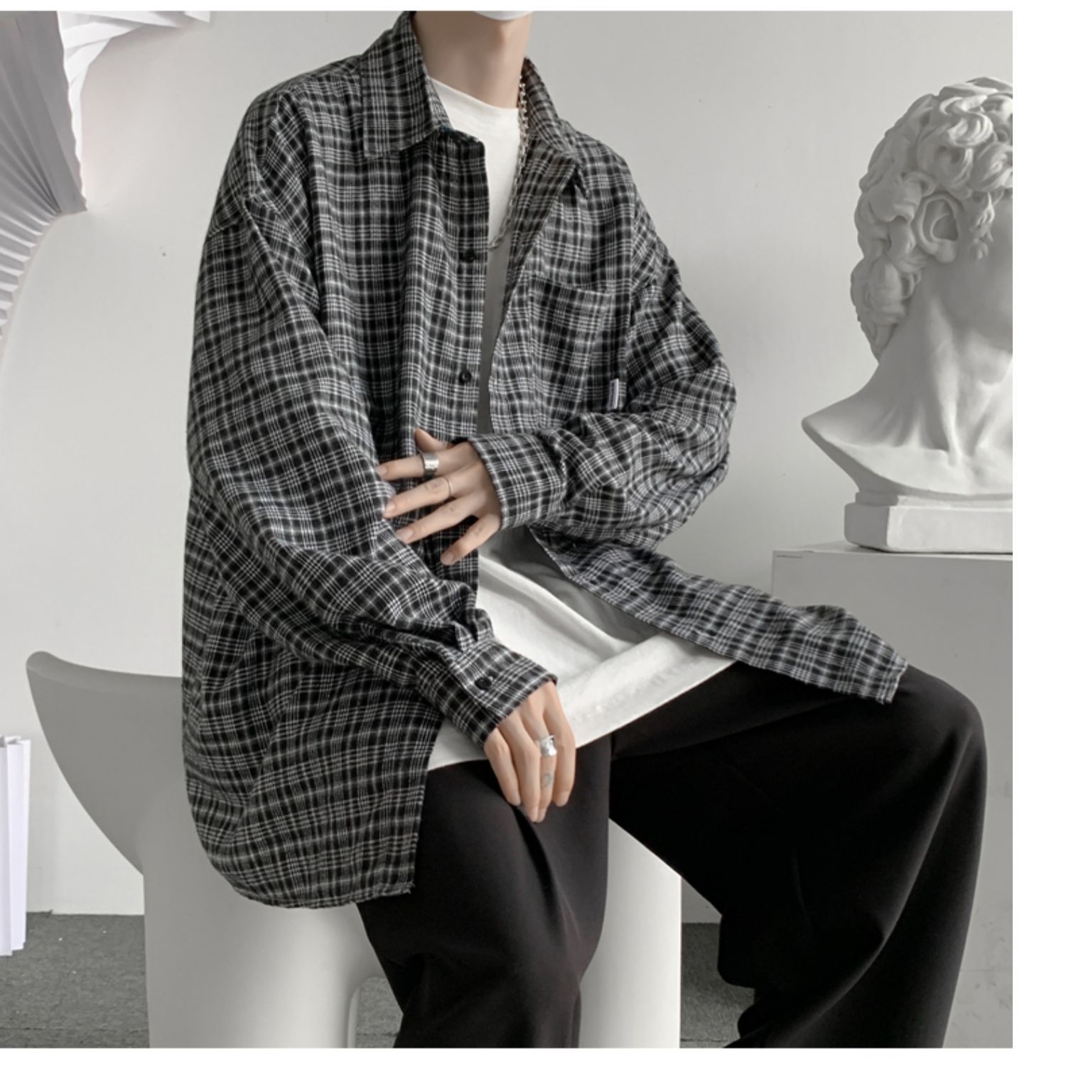 Men's Casual Checkered Shirt Long Sleeved Retro Autumn Jacket_voghion.com