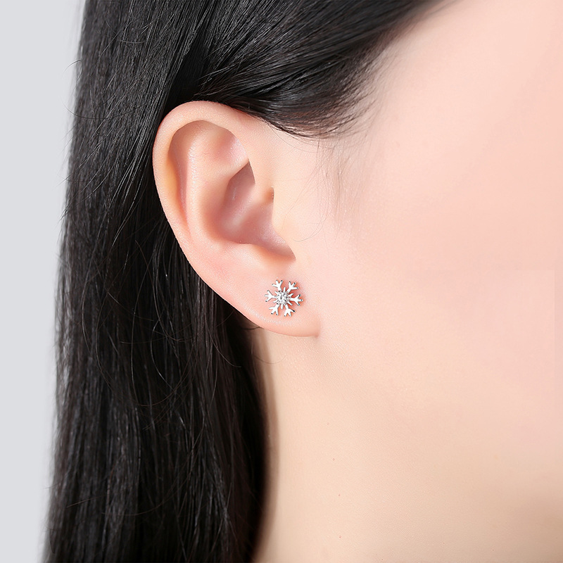 Pendientes de copo de nieve de plata esterlina S925