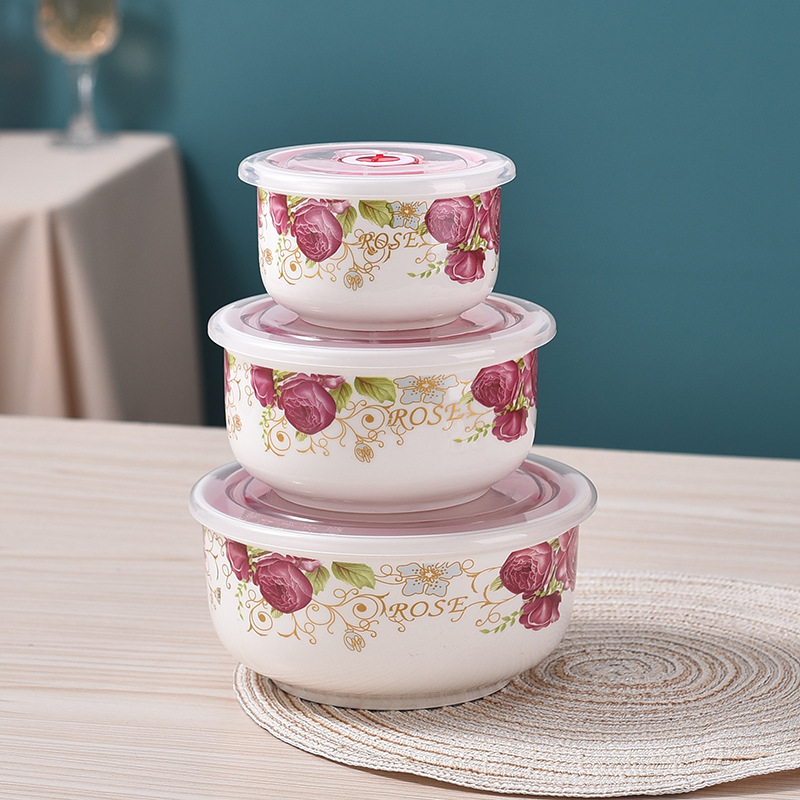 Caja de preservación de frescura, tazón de preservación de cerámica, caja de almuerzo con cubierta para microondas, congelador, tazón sellado, tazón de fideos, tazón de fideos, grado de comida