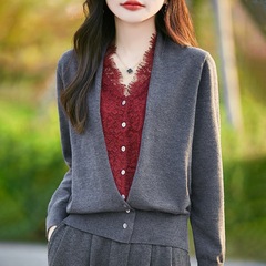 春の新型精紡ウールカーディガンの女性デザイン感があります。