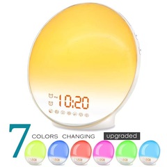 人気の日出日没シミュレーション目覚まし時計LED電子目覚まし時計ライト、七色の雰囲気ベッドサイドランプ、睡眠用タイマーライト