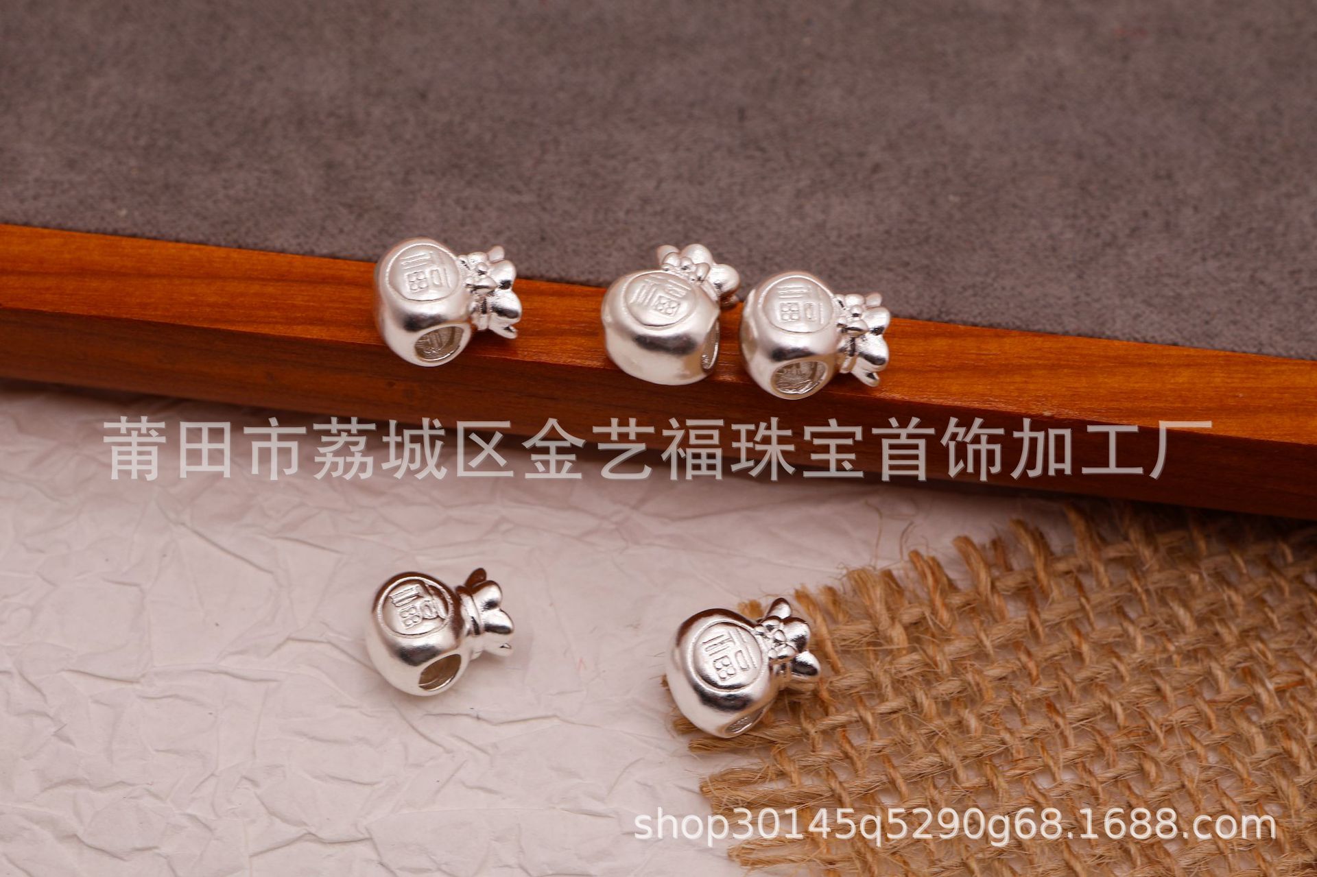 S999 Pure Silver Bowknot Lucky Bag Horizontal Hole Bracelet Spacer Beads Cute Cartoon Woven 3D Silver Jewelry DIY Beading Accessories