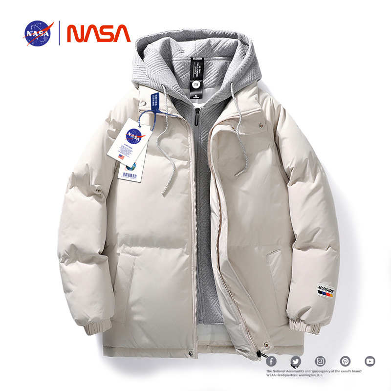 NASA Joint-nombre abajo abrigo de algodón acolchado hombres falso de dos piezas encapuchadas marca de moda engrosada ropa de algodón caliente pareja abrigo ropa de invierno de las mujeres