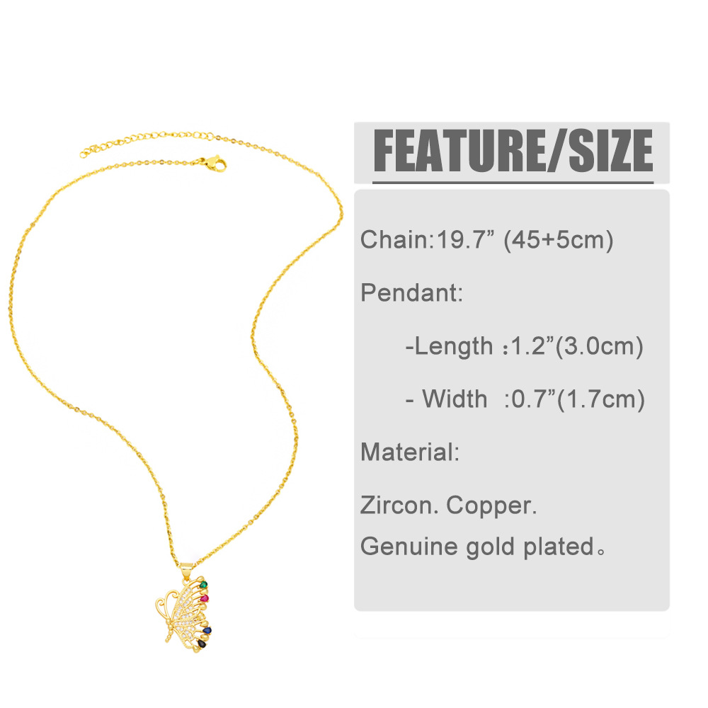 Fashion Butterfly Copper Plating Inlay Zircon Pendant Necklace 1 Piece