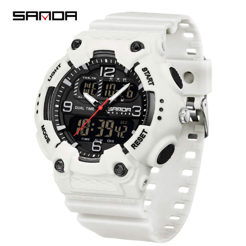 SANDA reloj juvenil de moda color contraste doble pantalla reloj multifuncional para hombres y mujeres estudiantes reloj electrónico de luz nocturna
