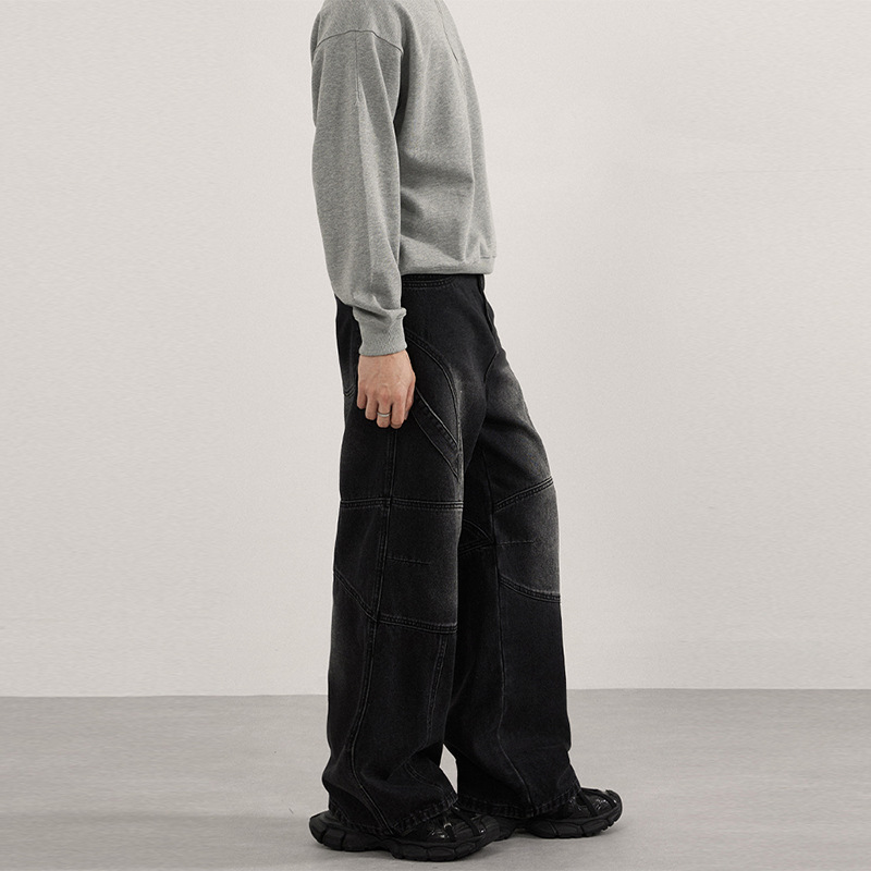 LKTM Herren-Arbeitshose aus robustem Denim, amerikanische Streetwear-Motorradjeans mit Kniepolstern, lockerer, gerader Schnitt, mittelhoher Bund, Baumwolle_voghion.com