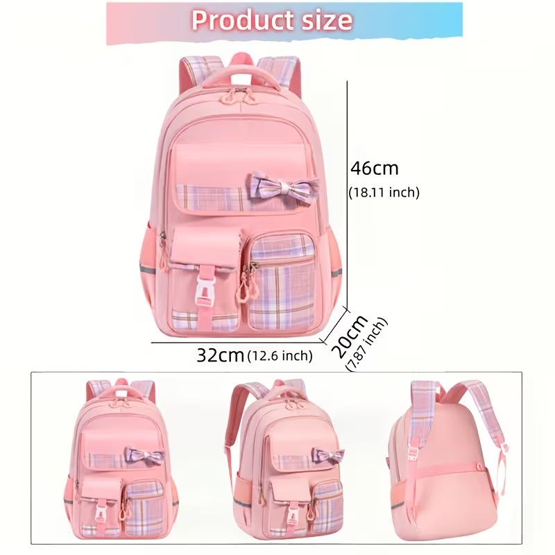 Neues grenzüberschreitendes Schleife-Dreibestandteile-Set Schulrucksack große Kapazität Doppeltragegurte für Mittel- und Oberschülerinnen sowie Studentinnen