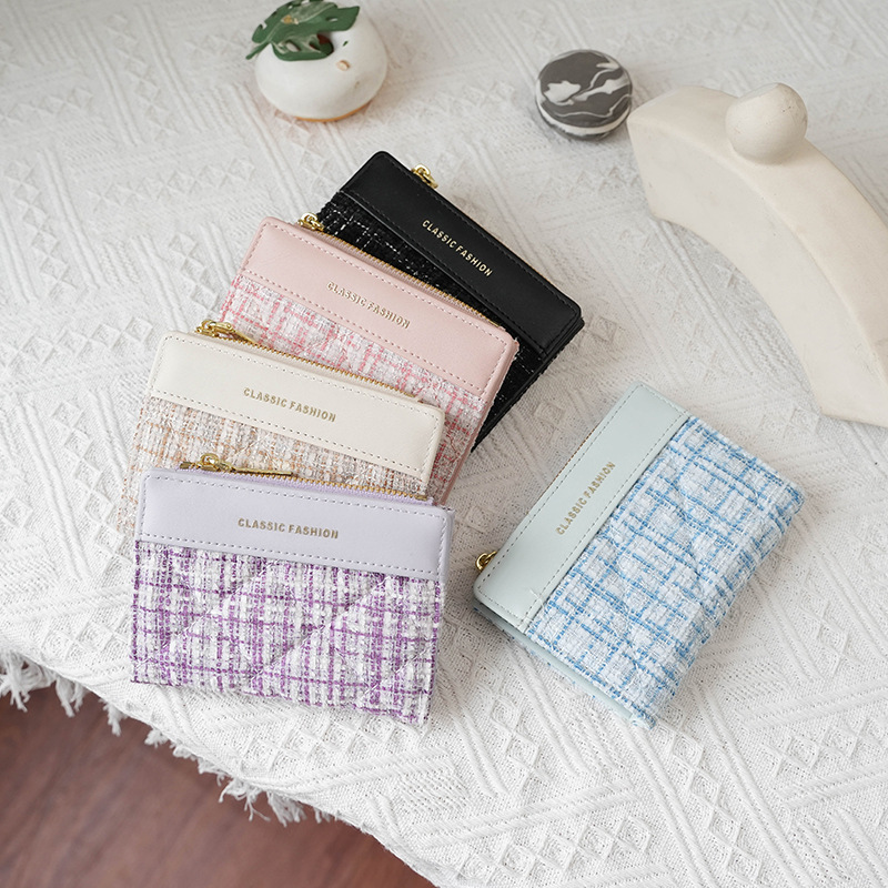 2025 New Wallet Women's Niche Design Chanel Style Tweed Simple Style Hand-held Coin Purse for Women