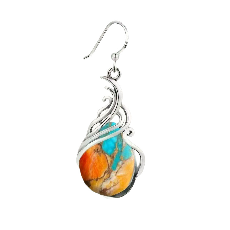 Bohemian Turquoise Pattern Water Drop Earrings For Women Jewelry_voghion.com