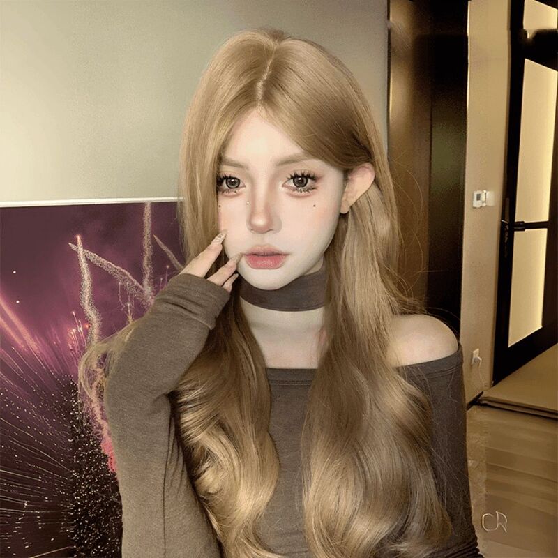 Internet Celebrity [Mixed-Race Secret] Long Straight Hair, Stylish Wig for Women with Long Curly Hair, High-End Small Lace Short Wig Set