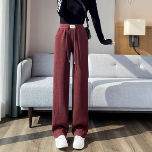 [fleece-lined/No fleece-lined] Ancora Red Banana Pants Women's Loose Slimming New High Waist Cropped Wide Leg Pants