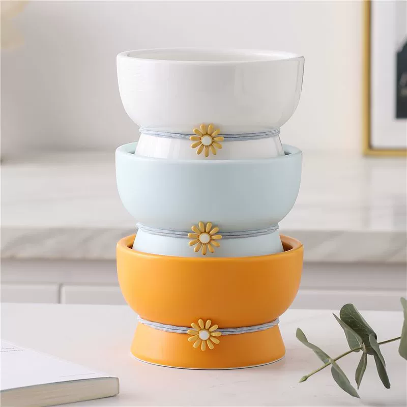  tall footed ceramic cat and dog water bowl to prevent black chin matte black pet bowl small black grain bowl