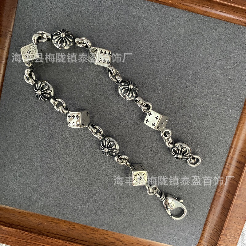 Sterling silver cross solid dice bracelet heavy industry men and women retro high-end personality Tide brand fashion manufacturers wholesale Sterling silver cross solid dice bracelet heavy industry men and women retro high-end personality Tide brand fashion manufacturers wholesale