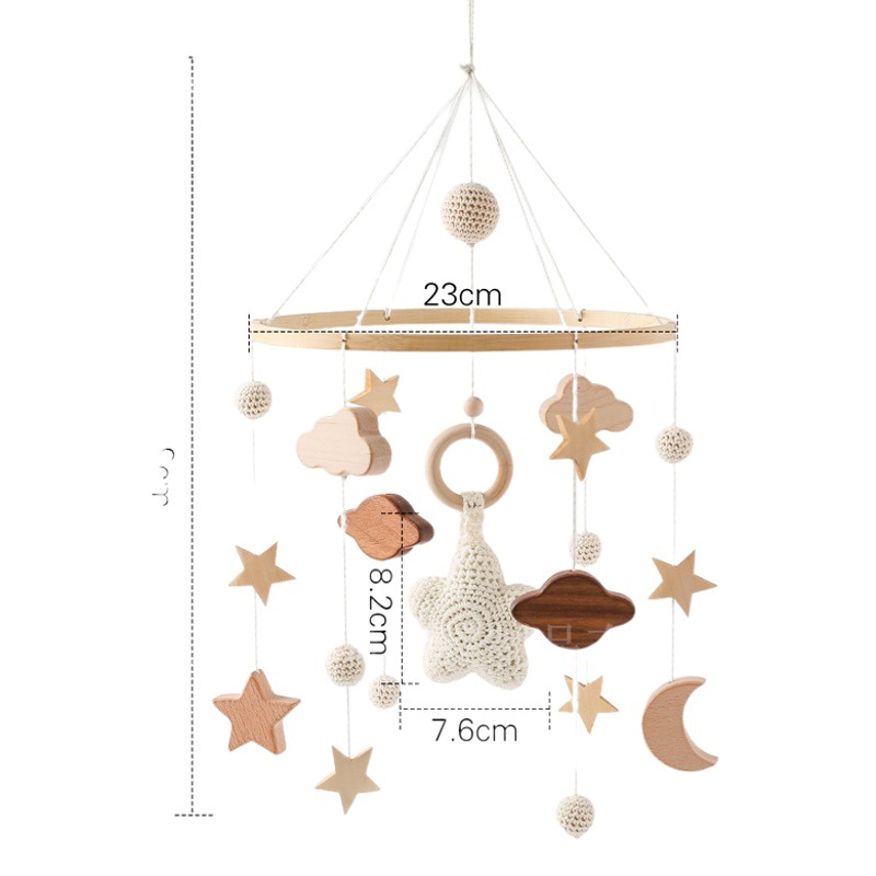 Estilo nórdico estrellado cama campana Amazon cuna sonajero campana hecho a mano ganchillo madera bebé habitación colgante