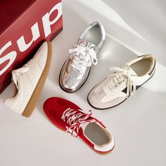 クラシックレトロラウンドトゥカラーマッチングレザートレーニングシューズ女性用2025春多用途フラットソール本革カジュアルスポーツフォレスト・ガンプスニーカー