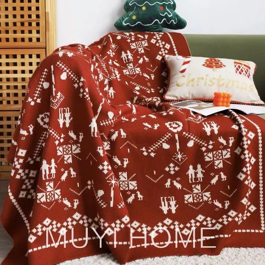 new year red christmas ornament blanket winter thickened living room sofa cover cover blanket nap blanket knitted blanket bed runner