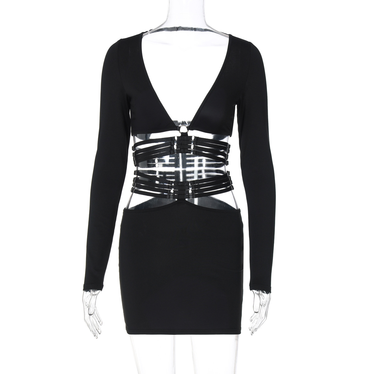 Women Clothing Autumn Winter Sexy V neck Long Sleeve Top Slim Fit Lace up Skirt Set