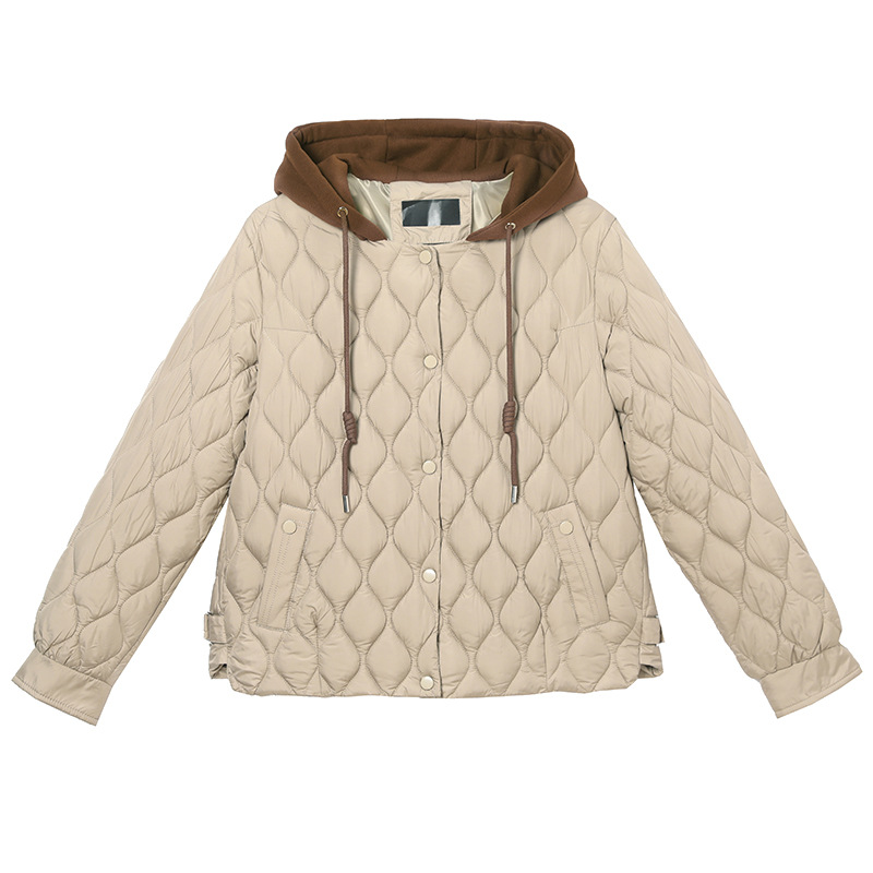 Ropa de algodón corta de color sólido de mujeres de color diamante exterior delgado con capuchón de algodón de pluma chaqueta caliente de invierno al por mayor