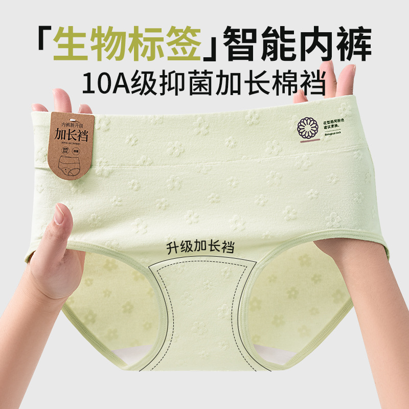 Renovación de la tecnología estándar patentada recordatorio de lavado y reemplazo de bragas de algodón transpirables de entrepierna larga 10A bragas de algodón antibacterianas para mujer