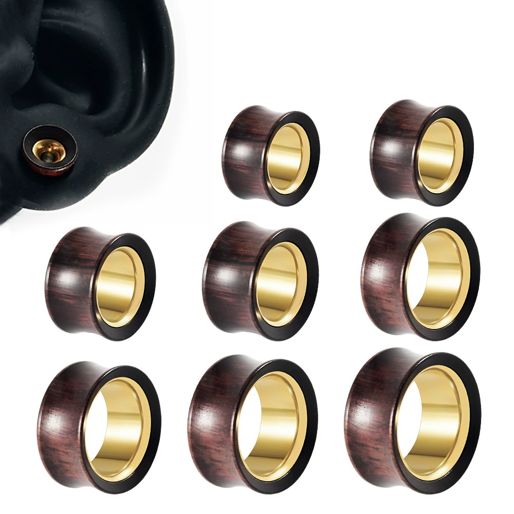 Трансграничные новые сандаловые/золотые полые ушные раковины из нержавеющей стали, двухцветные двухсторонние ушные вкладыши, полые серьги для пирсинга расширений ушей