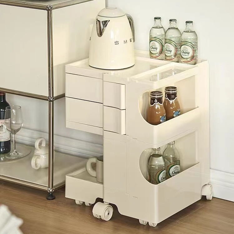 Dong Jie's Same Style Poppy Cabinet Embroidered Trolley Nordic Style Bedside Table with Wheels Removable Snack Cabinet Storage Cabinet
