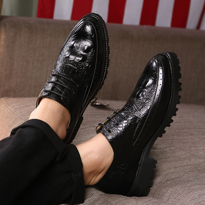 Cross-border 2025 New Crocodile Pattern Men's Casual Business Non-slip Lace-up Red Leather Wedding Shoes For Men_vogvips.com