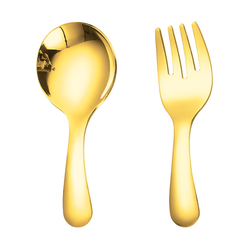 Creativo 304 cuchara de bebé de acero inoxidable mango corto tenedor cuchara traje de postre dorado cuchara tenedor helado cuchara niños vajilla
