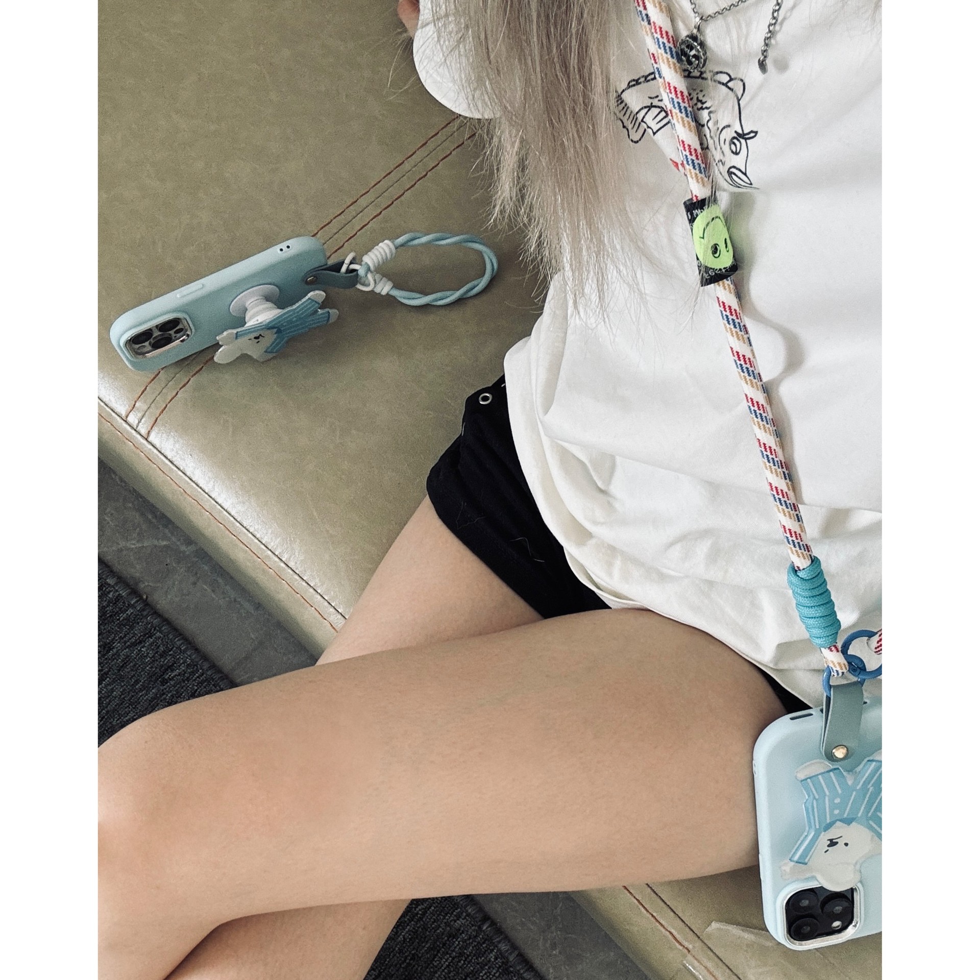 Glacier Blue Pajamas Bear Holder Suitable for Apple Promax Mobile Phone Case iPhone Hand Strap Niche Cute