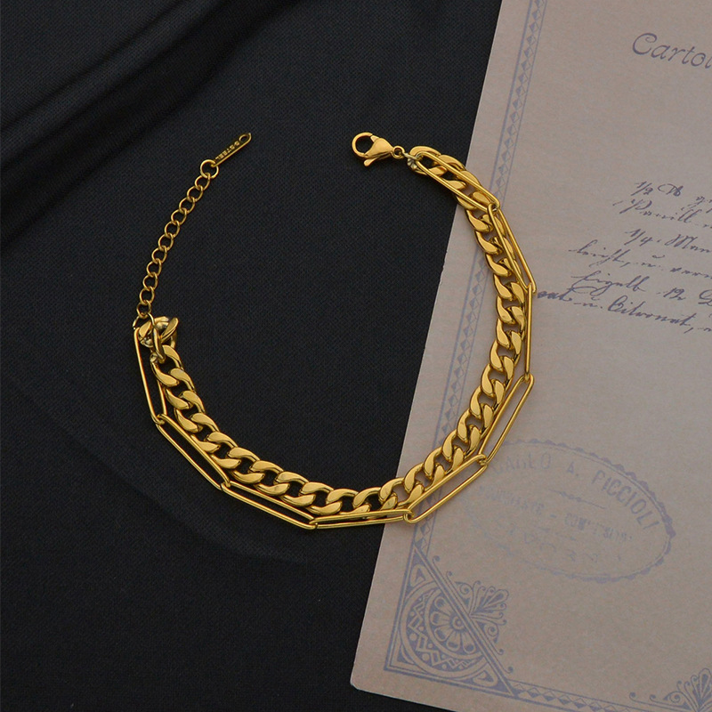 New Personality Thick Chain Bracelet Double Layered Wearing Stainless Steel Bracelet display picture 3