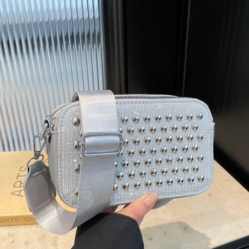 Commuting Fashion Bag 2025 Trendy Rivet Personality Women's Shoulder Strap Crossbody Bag Small Square Bag