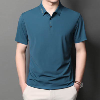 Playboy 2021 summer new pattern urban men's wear Short sleeved Ice silk material mulberry silk Solid POLO Shirt shirt