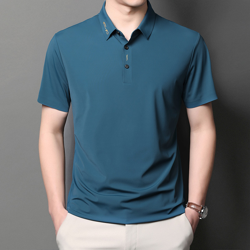花公子2021夏季新款都市男裝短袖T恤冰絲料桑蠶絲純色POLO衫上衣