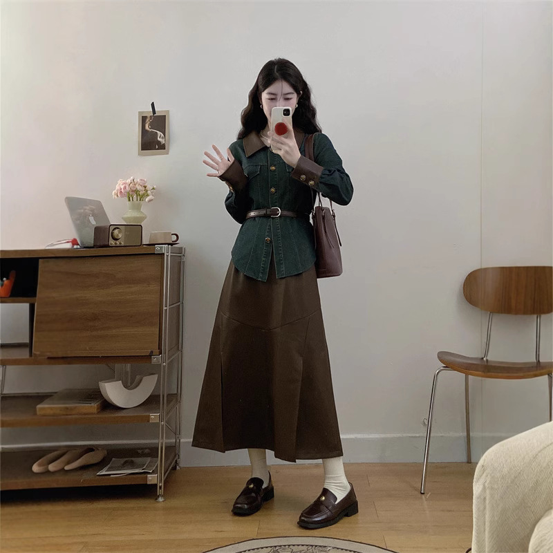   秋  L-4XL 大きいサイズ トップス スカート 上下セット